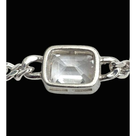 New Tocara Sterling Silver Bracelet DiAmi Crystal Oblong Centerpiece Curb Chain - Picture 6 of 10